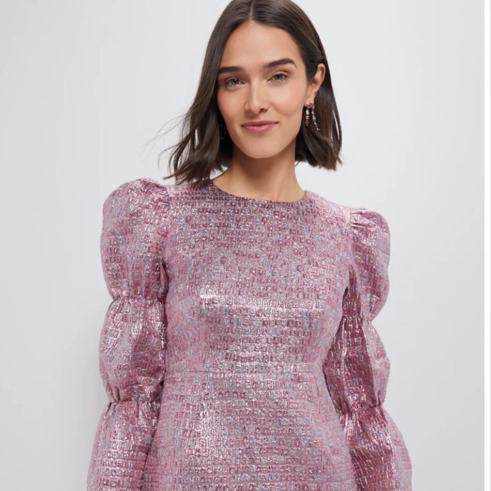 Hyacinth House (Tuckernuck) Pink Multi Jacquard Puff Sleeve Darcy Mini Dress